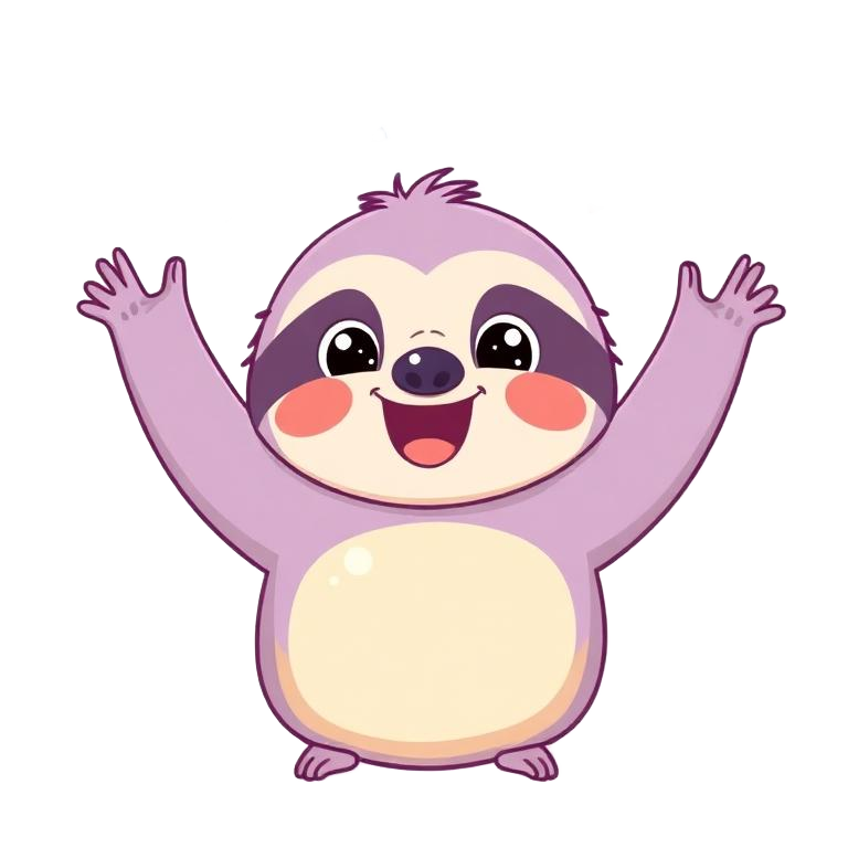 Slothie cheering with both arms in the air